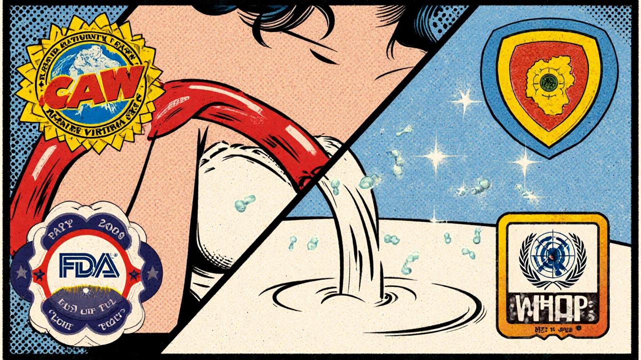 Illustration of low drug transfer in milk with FDA/WHO badge icons.