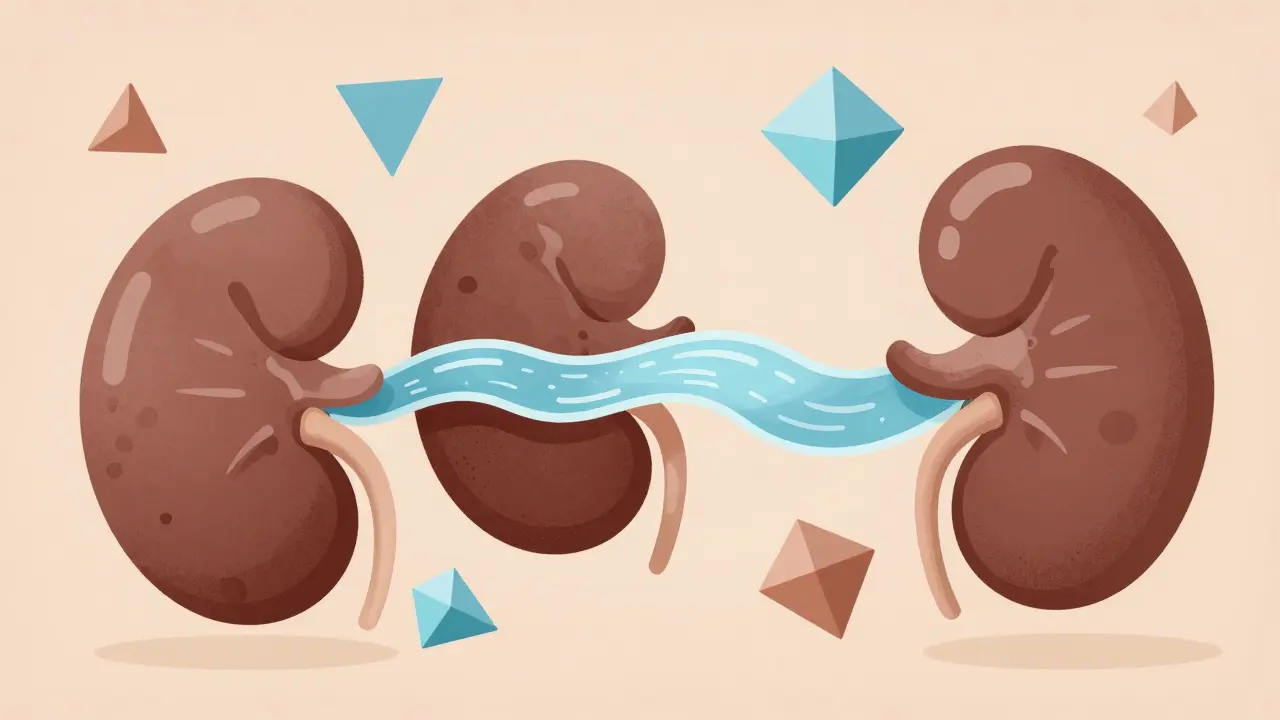 Surreal scale balancing hearts and kidney filter with geometric shapes