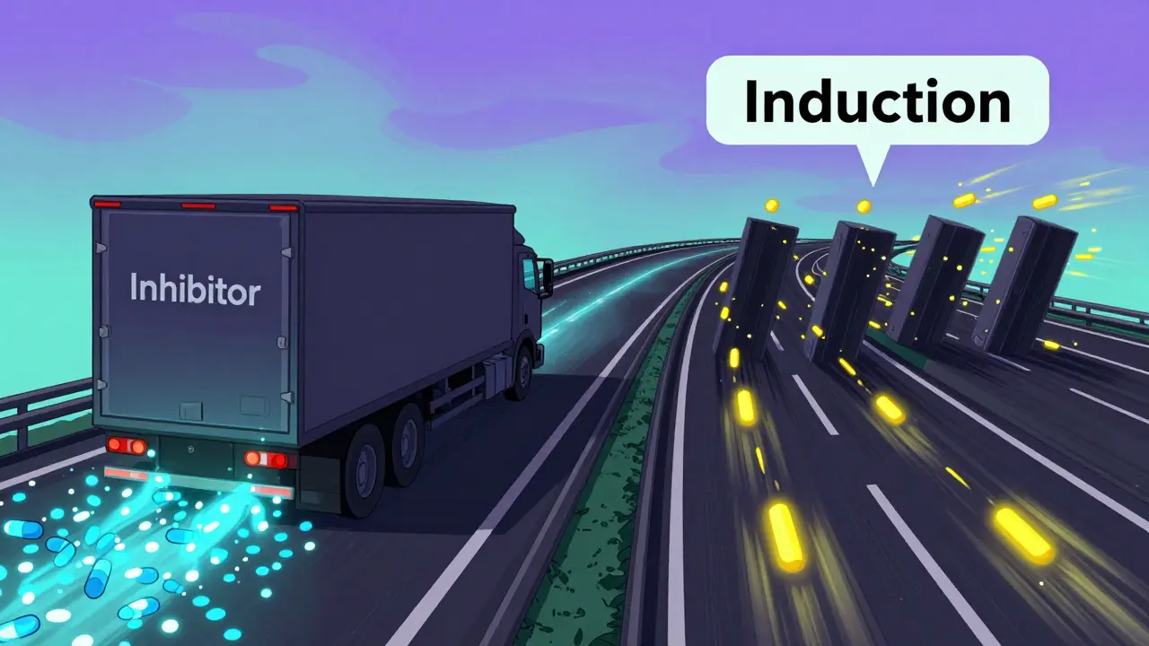Abstract illustration of drug traffic jam vs speeding highway lanes
