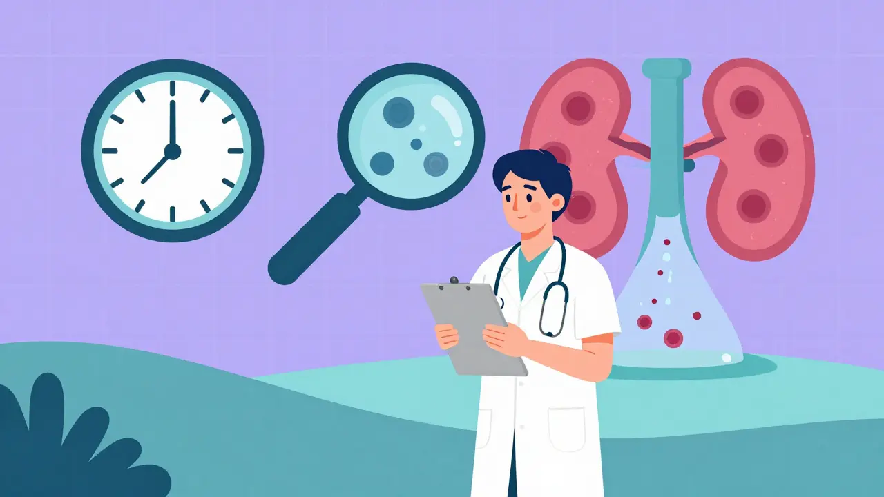 Cartoon patient holding clipboard with floating medical monitoring symbols