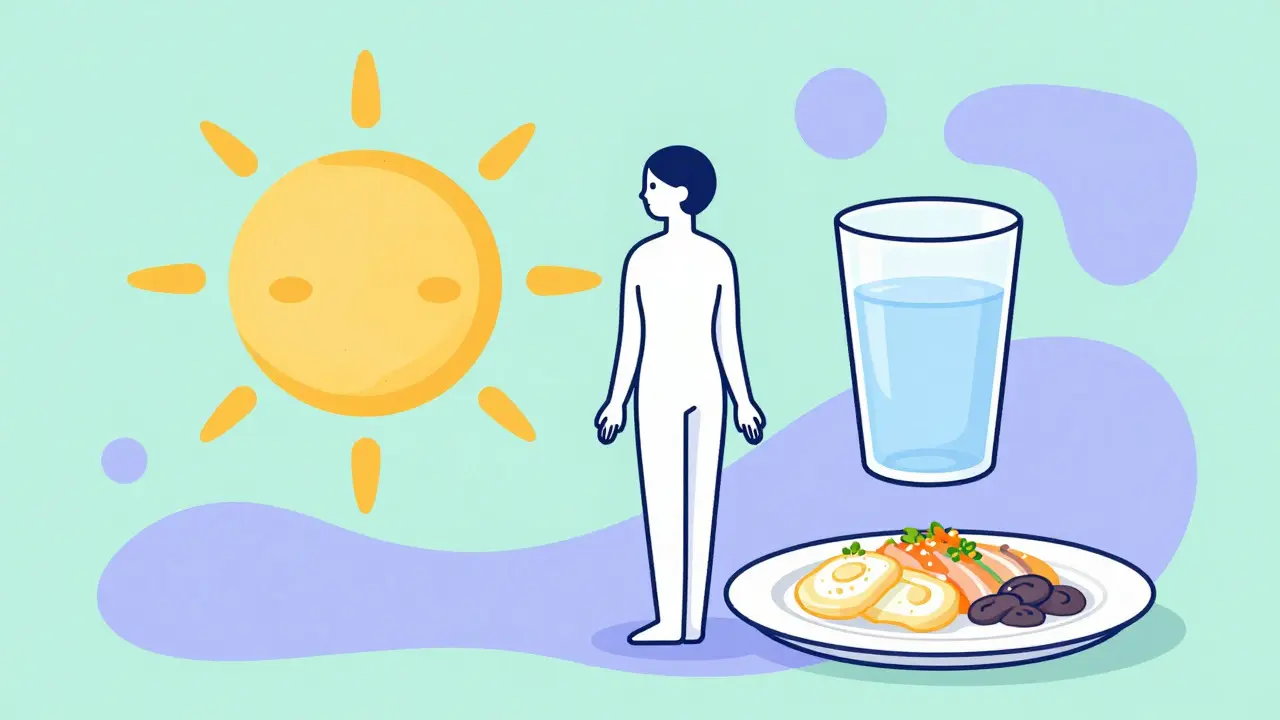 Illustration showing upright posture and separated liquids for digestion