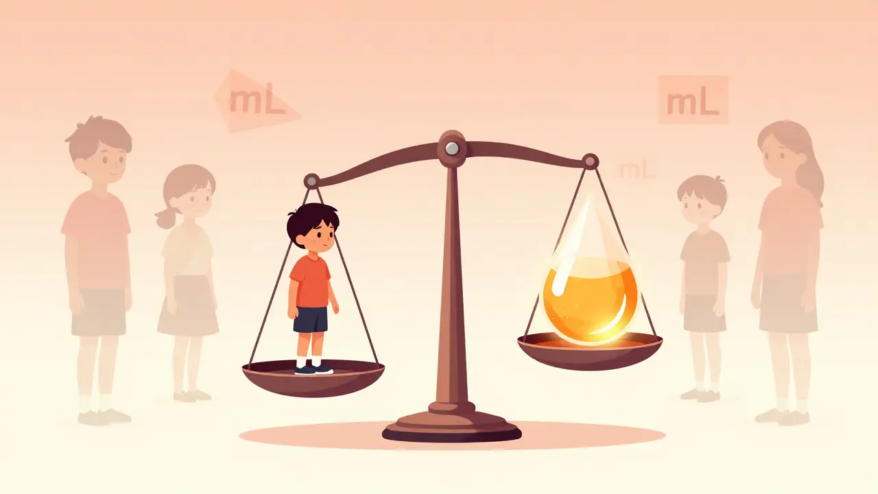 Surreal scale balancing child weight with medicine dose, ignoring age ghosts