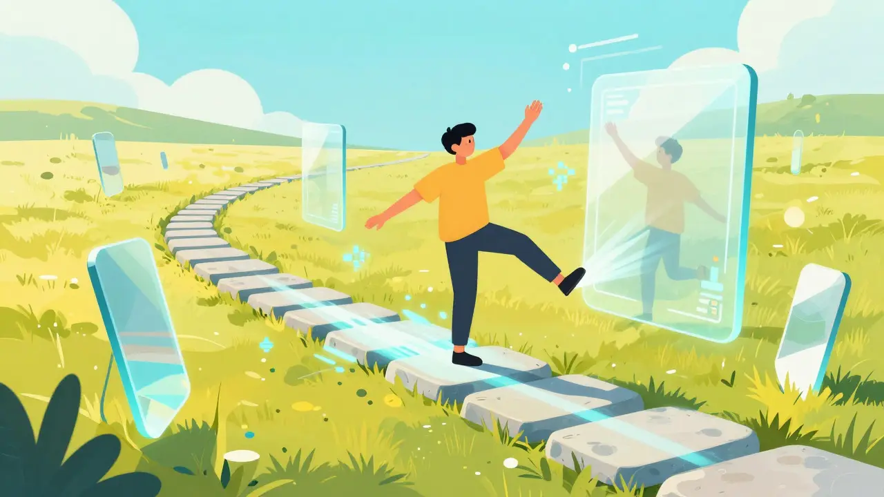 Illustration of a person using biofeedback for balance training
