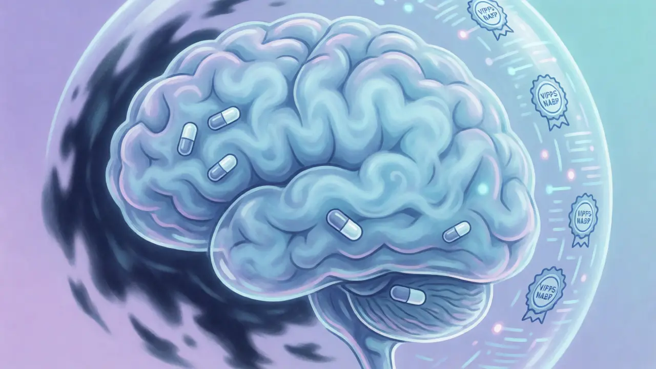 Surreal brain protected by digital shields from financial stress and counterfeits.